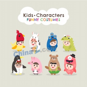 儿童动物装扮矢量素材